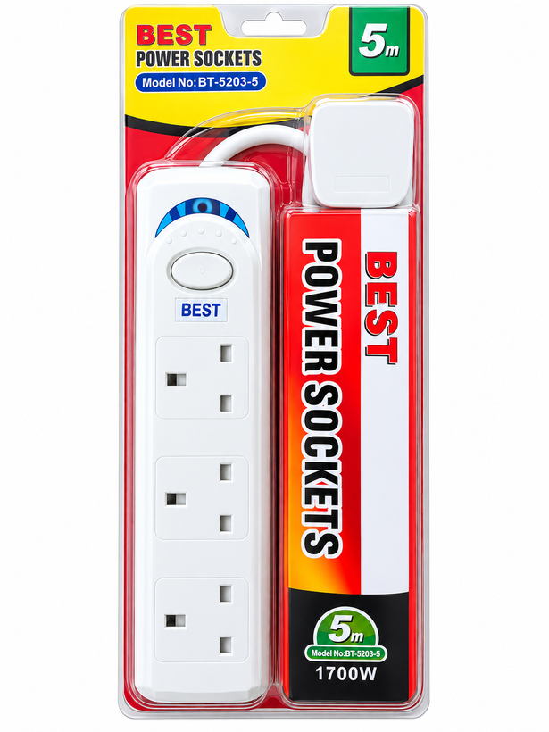 چندراهی برق BEST مدل BT-5203-5 کابل ۵ متری با کلید روشن و خاموش(با کیفیت)